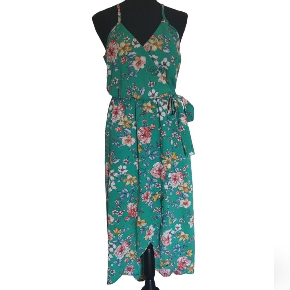 Scobe Sleeveless Emerald Green Floral Lined Dress Sz.M